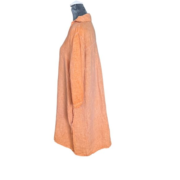 Meo Meli Womens Loose Fit Peach Linen Tunic Dress Made In Italy - Picture 2 of 5